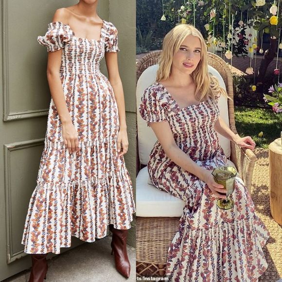 O.P.T Square Neck Smocked Maxi Dress White and Floral Tiered Skirt wore by - Picture 13 of 16